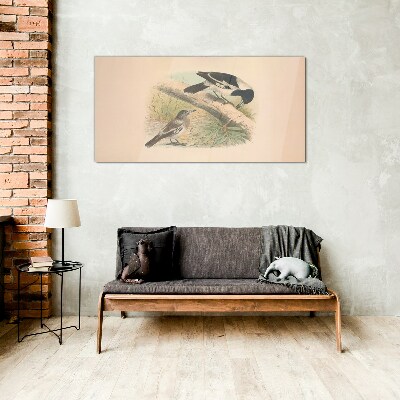 Birds on a branch Wall art on glass