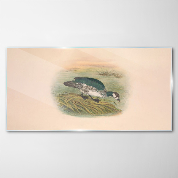 Bird on a water background Wall art on glass