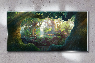 A mysterious forest full of life Wall art on glass