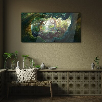 A mysterious forest full of life Wall art on glass