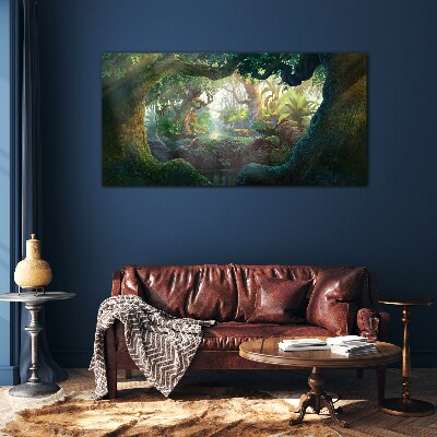 A mysterious forest full of life Wall art on glass