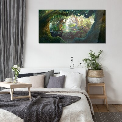 A mysterious forest full of life Wall art on glass