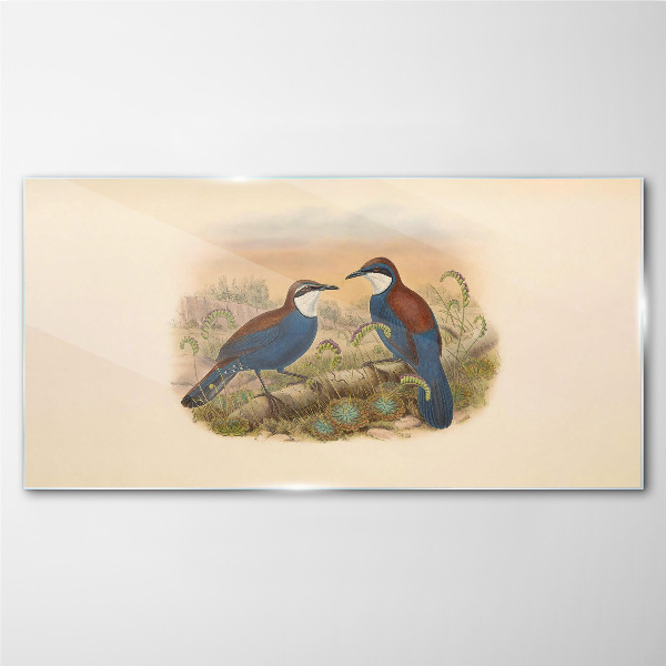 Birds Talking in Pastel Scenery Glass art print