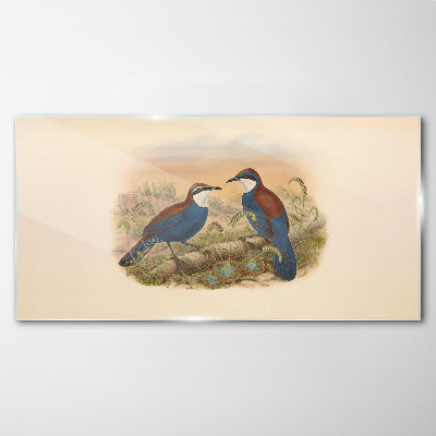 Birds Talking in Pastel Scenery Glass art print