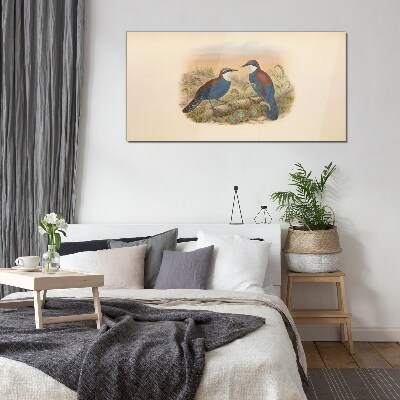 Birds Talking in Pastel Scenery Glass art print