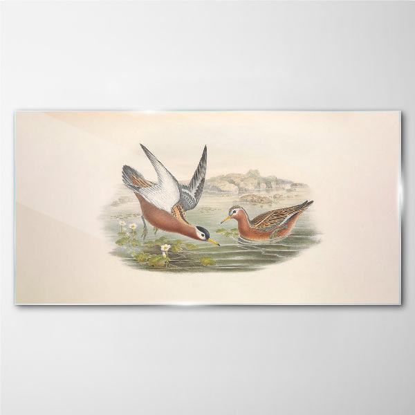 Birds over the water Glass art print