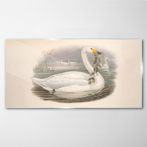 Swan with a branch Wall art on glass