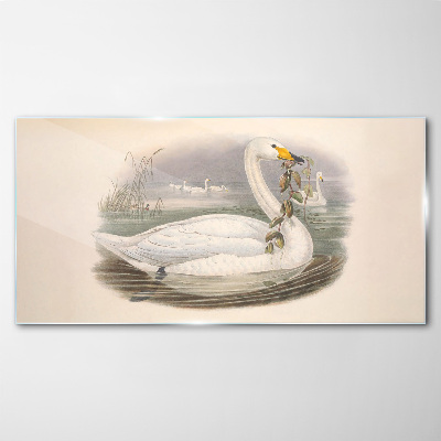 Swan with a branch Wall art on glass