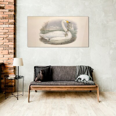 Swan with a branch Wall art on glass