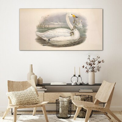 Animals birds beige Glass Wall Art