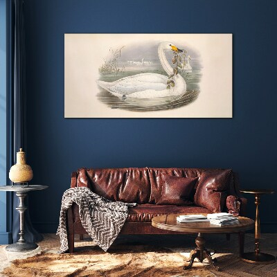 Swan with a branch Wall art on glass