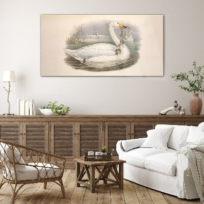 Swan with a branch Wall art on glass