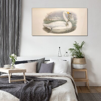 Swan with a branch Wall art on glass