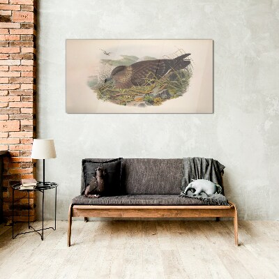 Animals birds beige Glass Wall Art