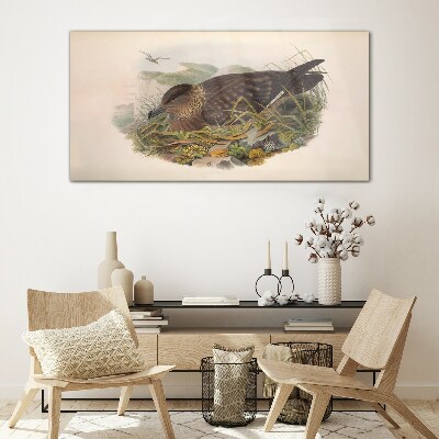 Animals birds beige Glass Wall Art