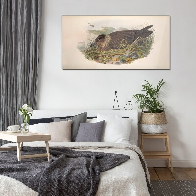 Animals birds beige Glass Wall Art