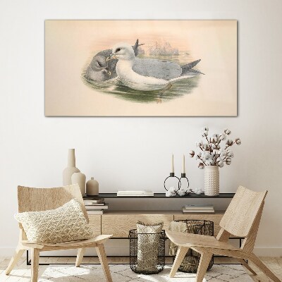 Seabirds in the calm water Glass art print