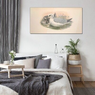 Seabirds in the calm water Glass art print