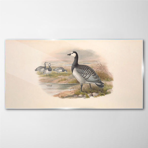 Goose family by the water Glass art print