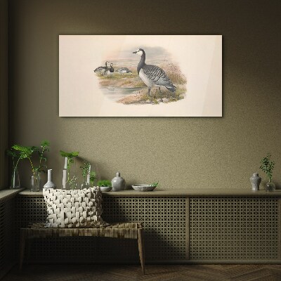 Goose family by the water Glass art print
