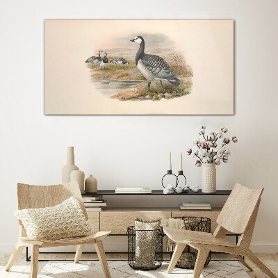 Goose family by the water Glass art print