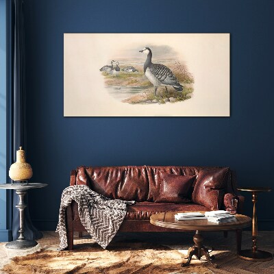 Goose family by the water Glass art print
