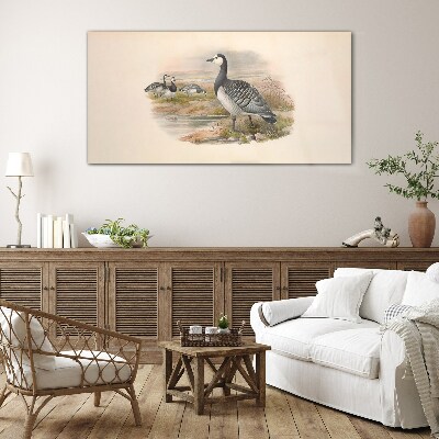 Goose family by the water Glass art print