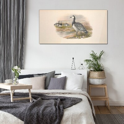 Goose family by the water Glass art print