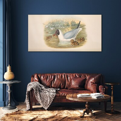 Seagull with young in the water Glass art print