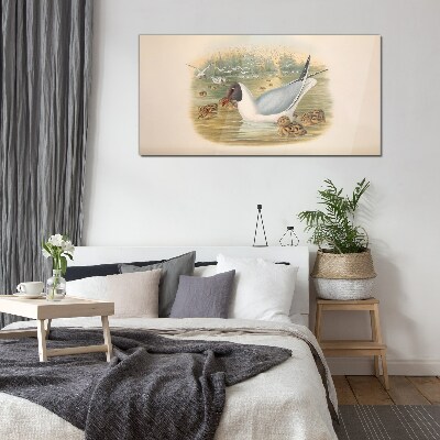 Seagull with young in the water Glass art print