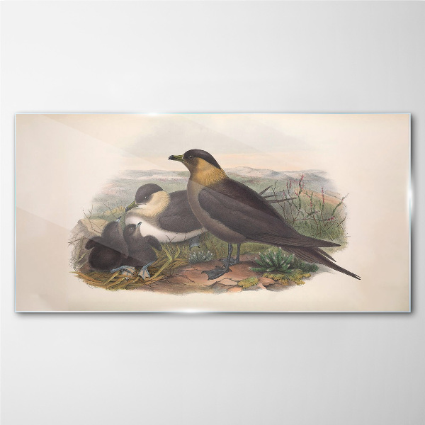 Family of birds on the nest Wall art on glass