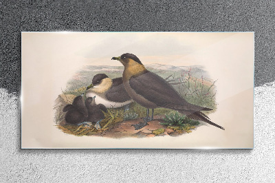 Family of birds on the nest Wall art on glass