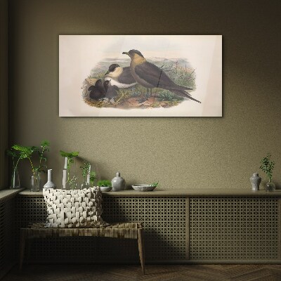 Family of birds on the nest Wall art on glass