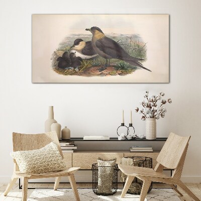 Family of birds on the nest Wall art on glass