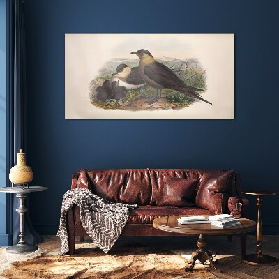 Family of birds on the nest Wall art on glass