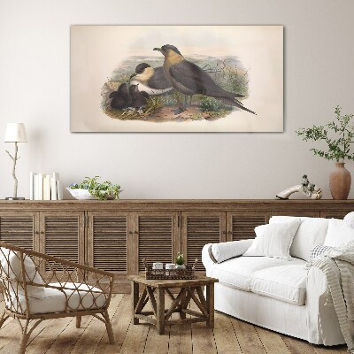 Family of birds on the nest Wall art on glass