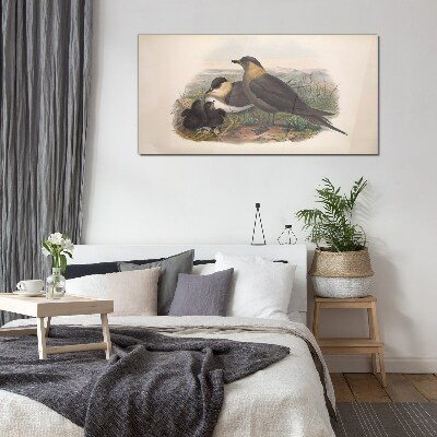 Family of birds on the nest Wall art on glass