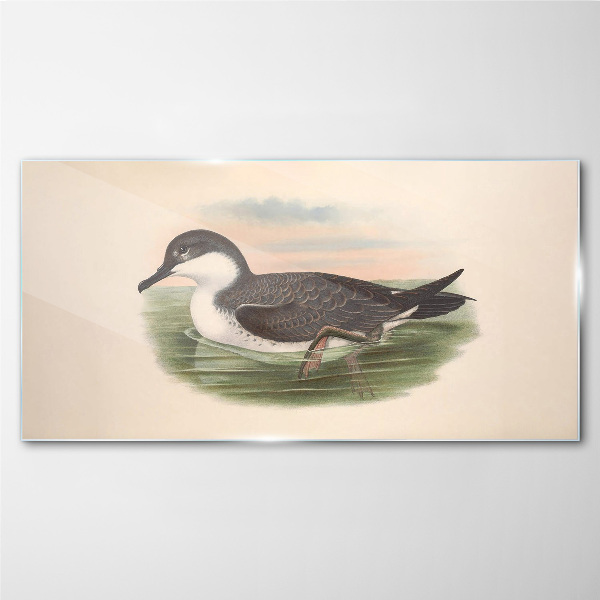 Bird on a water background Glass art print