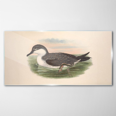 Bird on a water background Glass art print