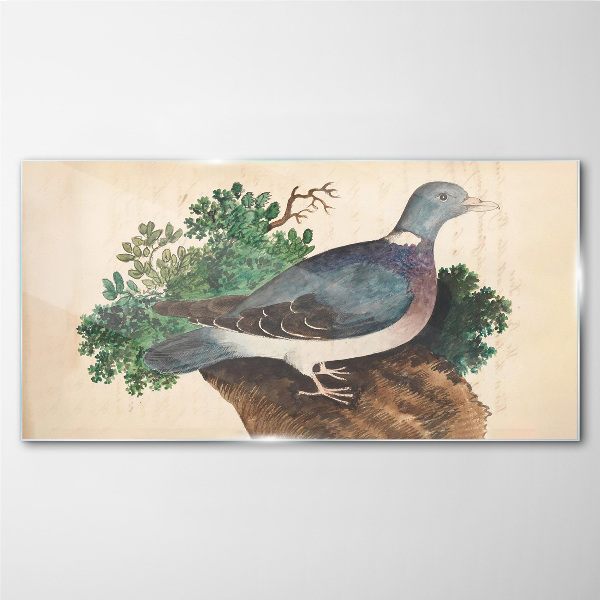 A dove against a green background Glass art print