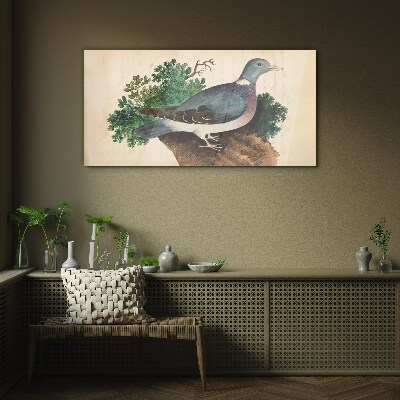 A dove against a green background Glass art print