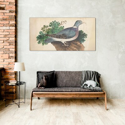 A dove against a green background Glass art print