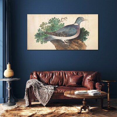 A dove against a green background Glass art print