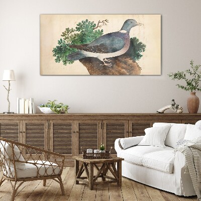 A dove against a green background Glass art print