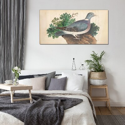 A dove against a green background Glass art print