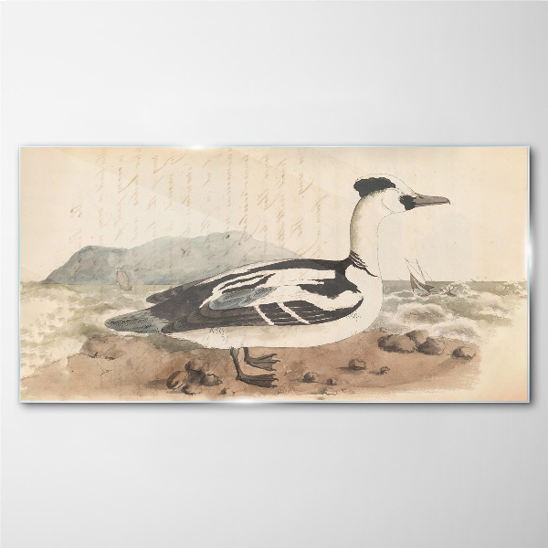A duck against a seascape Wall art on glass