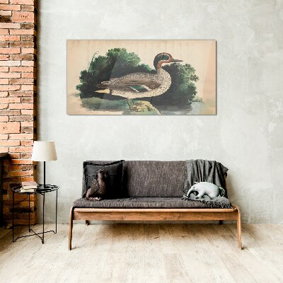 A duck surrounded by greenery Glass art print