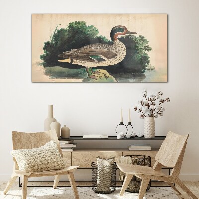A duck surrounded by greenery Glass art print
