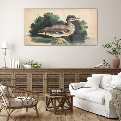 A duck surrounded by greenery Glass art print