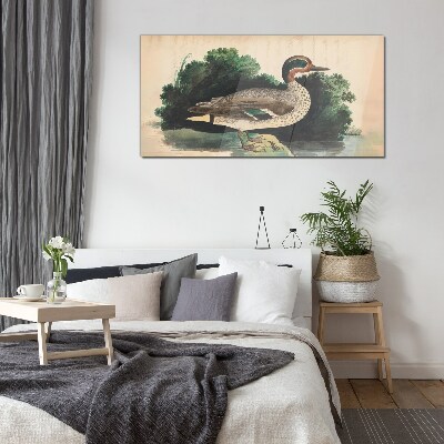 A duck surrounded by greenery Glass art print